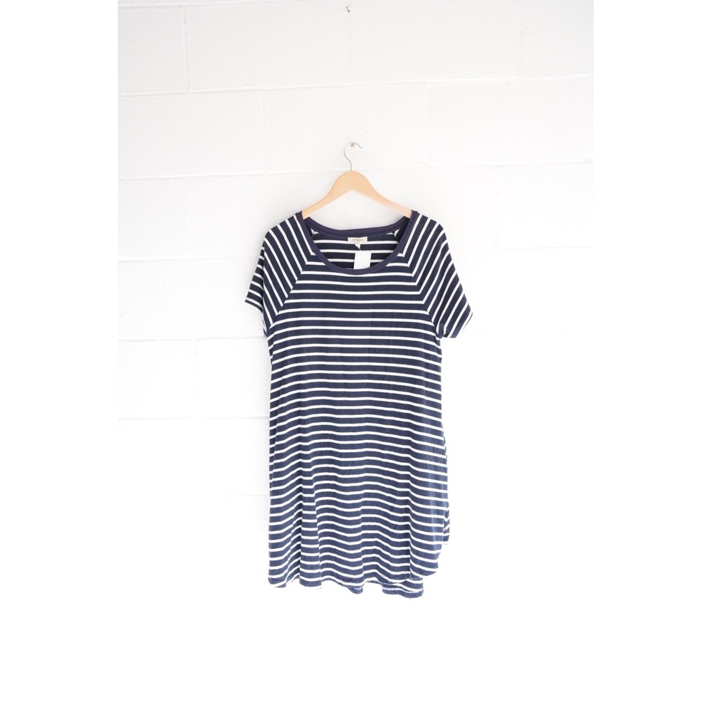 Umgee USA Womens Large Navy Blue White Striped Raglan Short Sleeve T-Shirt Dress